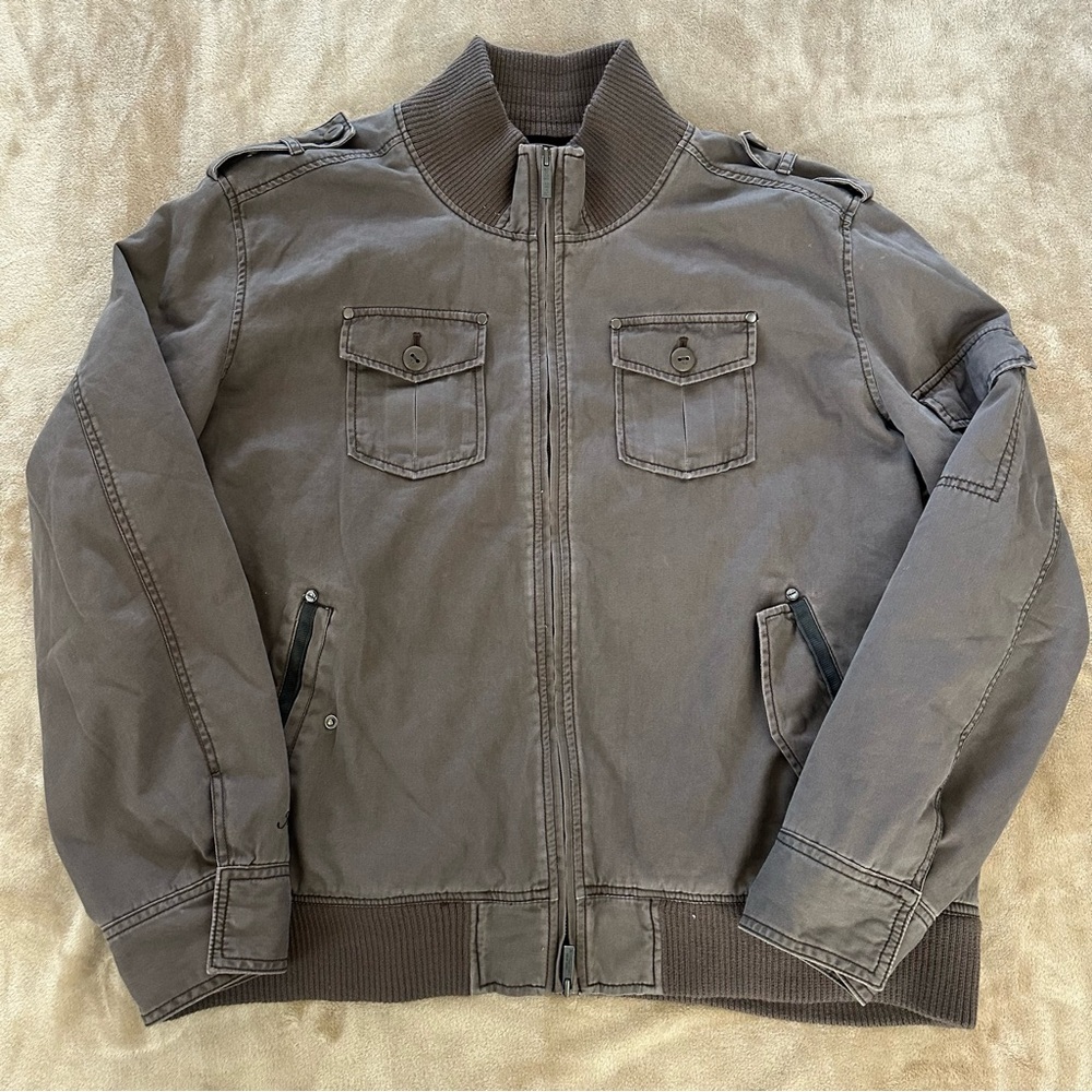 Vintage Marc Ecko Men's Taupe Bomber Jacket 3XL